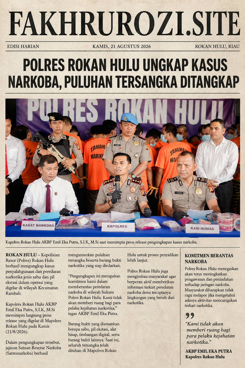 Satu Terduga Bandar Diciduk, Polres Rohul Sita Lebih 1 Kg Sabu dan 246 Pil Ekstasi
